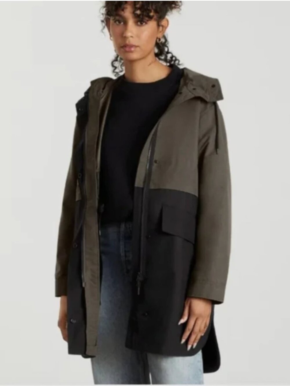 Everlane The ReNew Women's Forest Black Hooded Relaxed Fit Anorak Jacket Size XS